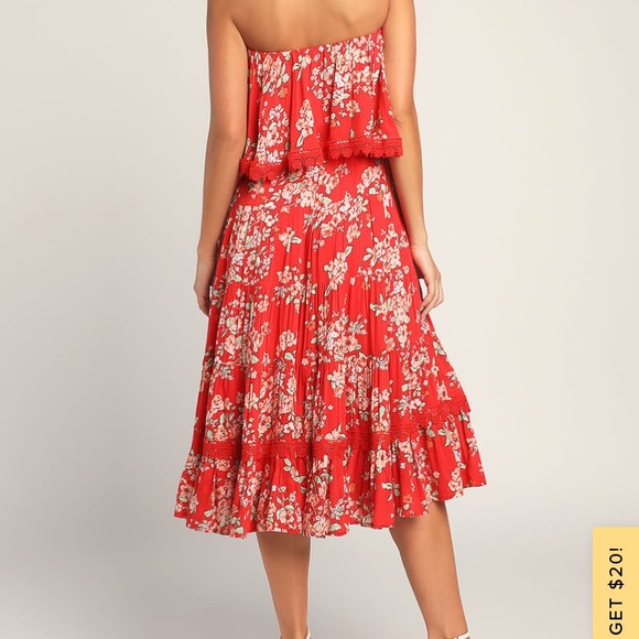 Lulu’s Floral Strapless Midi Dress - Picture 2 of 4